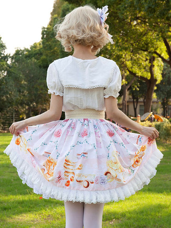 スイートロリータSK Angel Beatsフリルライトピンク花柄ロリータスカート