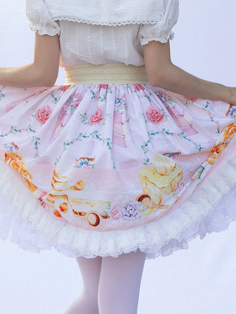 スイートロリータSK Angel Beatsフリルライトピンク花柄ロリータスカート