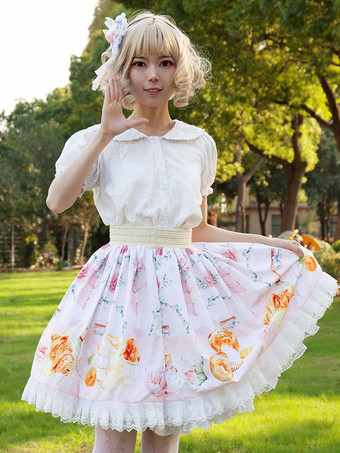 スイートロリータSK Angel Beatsフリルライトピンク花柄ロリータスカート