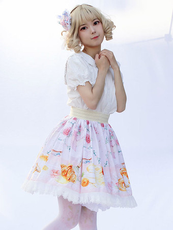 スイートロリータSK Angel Beatsフリルライトピンク花柄ロリータスカート