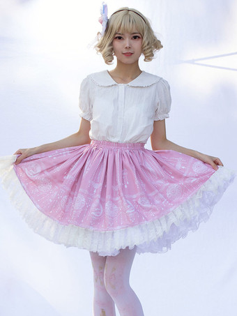 原宿ファッションロリータSK花柄ピンクフリルロリータスカート