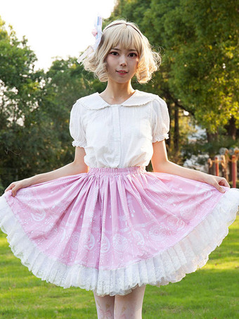 ピンク 原宿ファッションロリータSK花柄ピンクフリルロリータスカート