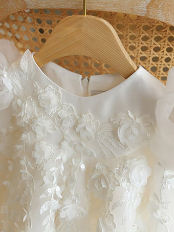 ウェディングパーティードレス ウェディング 美しいウェディングフラワーガールドレス フラワーガールドレス フォーマルパーティードレス 半袖 レース アイボリー