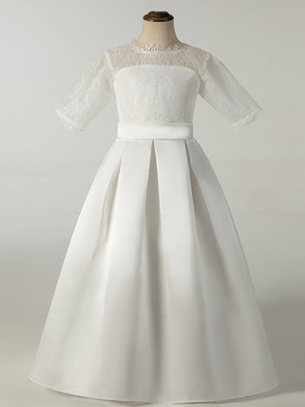 elfenbeinfarbeHochzeits-Party-Kleider für Kinder  geselliges Party-Kleid  Hochzeit  schönes Blumenmädchen-Kleid  Blumenmädchen-Kleider  halbe Ärmel  Spitze  Elfenbeinfarben