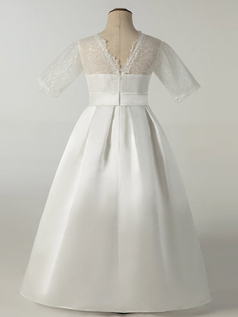 Hochzeits-Party-Kleider für Kinder  geselliges Party-Kleid  Hochzeit  schönes Blumenmädchen-Kleid  Blumenmädchen-Kleider  halbe Ärmel  Spitze  Elfenbeinfarben