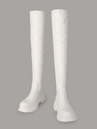 Cuissardes en cuir PU à talons épais chaussures pour femmes