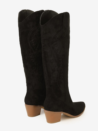 レディース マイクロ スエード アッパー チャンキーヒール ニーハイ ブーツ