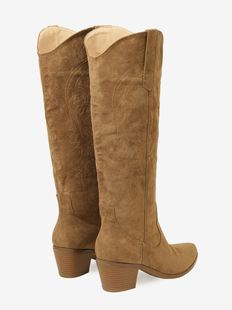 レディース マイクロ スエード アッパー チャンキーヒール ニーハイ ブーツ