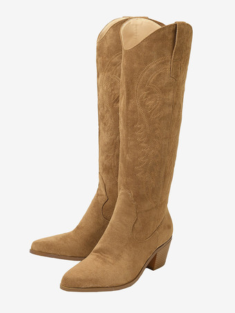 レディース マイクロ スエード アッパー チャンキーヒール ニーハイ ブーツ