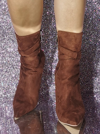 レディース マイクロ スエード アッパー ポインテッドトゥ スティレットヒール アンクル ブーツ