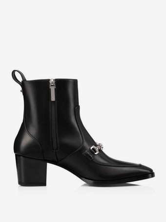 De hombre Tacón de bloque Botas Chelsea Negro Correa plateada Cadenas Botines con punta cuadrada