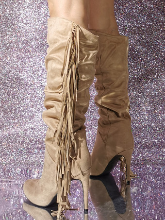 レディース マイクロ スエード アッパー スティレットヒール ニーハイ ブーツ