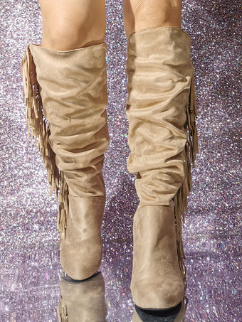 レディース マイクロ スエード アッパー スティレットヒール ニーハイ ブーツ