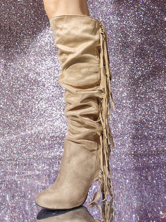 レディース マイクロ スエード アッパー スティレットヒール ニーハイ ブーツ