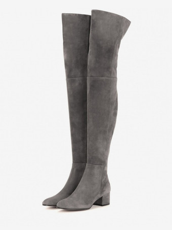 グレイスエードサイハイブーツ ブラウン チャンキーヒール オーバーニーブーツ