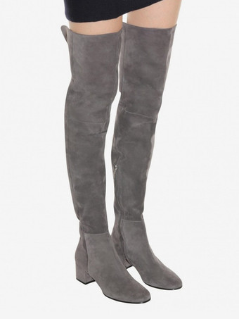 スエードサイハイブーツ ブラウン チャンキーヒール オーバーニーブーツ