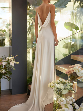 Schlichtes Brautkleid Satingewebe Mermaid- elfenbeinfarbe Standesamtkleid