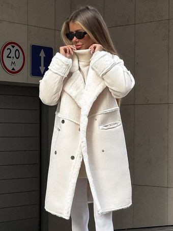 アプリコット冬コート ラペル フラシ天袖 ソリッドカラー 秋冬 アウター レディース