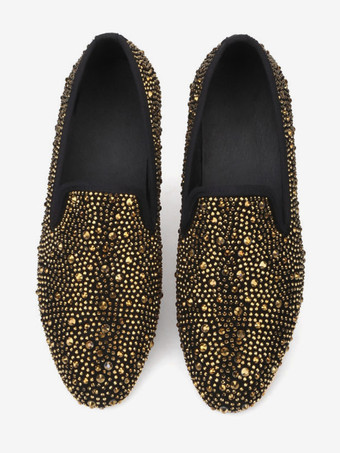 新学期 メンズ リベット ローファー シューズ スエード ゴールド ラインストーン スリッポン スリッパ プロム パーティー ウェディングシューズ