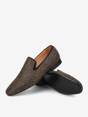 新学期 メンズ リベット ローファー シューズ スエード ゴールド ラインストーン スリッポン スリッパ プロム パーティー ウェディングシューズ