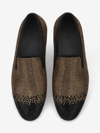 メンズ リベットローファー ブラック シルバー クリスタル ラインストーン スリッパ スリッポン ラウンドトゥ スエードアッパー プロム パーティー ウェディングシューズ