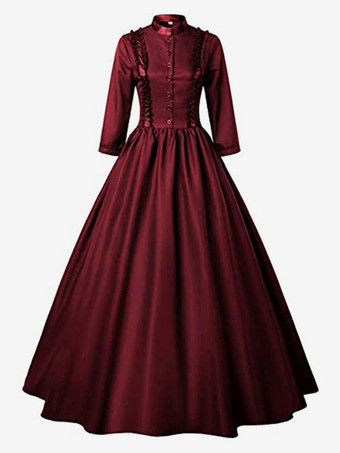 Burgundy Gothic Victorina Lolita Dresses Ruffles Black Queen Masquerade Dress