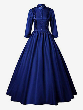 Blue Gothic Victorina Lolita Dresses Ruffles Black Queen Masquerade Dress