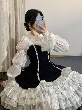 ゴスロリ ドレス フリル ブラック ブラック