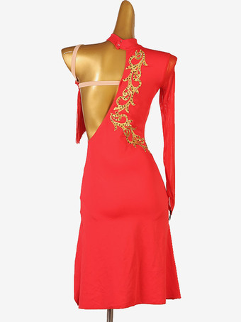 ラテンダンスドレス レッド レディース ライクラスパンデックス ドレス ダンスウェア