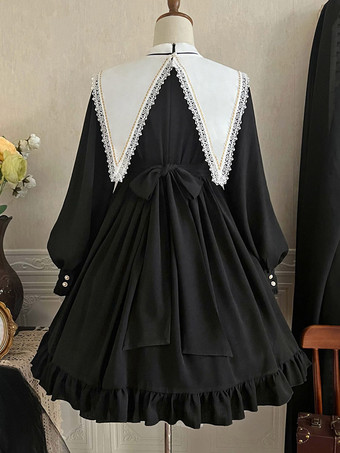 ゴシックロリータ ドレス フリル リボン クロス ブラック ブラック