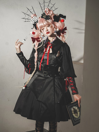 ゴスロリ ドレス レースアップ ブラック ブラック