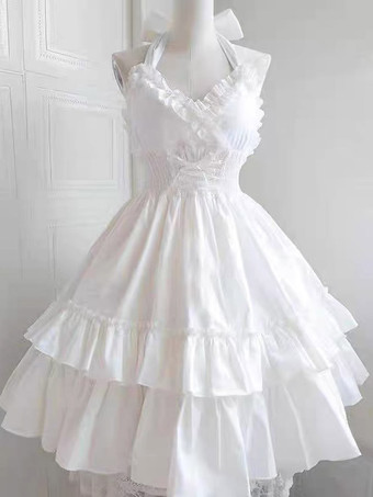 ホワイト ハロウィン ゴスロリ ドレス フリル レースアップ ブラック ホワイト