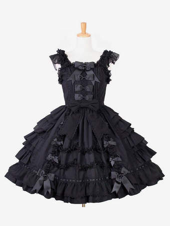 Vestidos góticos de lolita Volantes Lazos Negro Negro