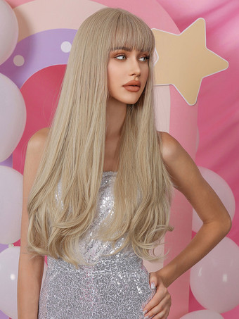 Parrucca lunga Barbie Parrucche da donna a strati in rayon con frange  marrone chiaro - Milanoo.com