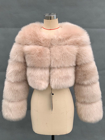 Faux Fur Coats Camel Raised Waist Long Sleeves Faux Fur Jacket Women Coat
