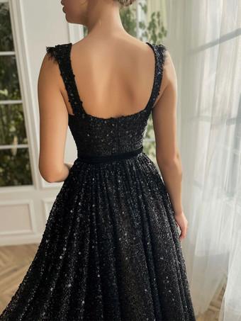 Black Sequin Low Back Midi Dress, Dresses