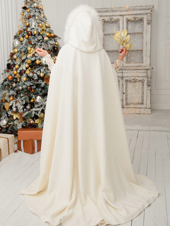 レディース ポンチョ フード付き アイボリー ポンチョ 特大 フルレングス フェイクファー ケープ