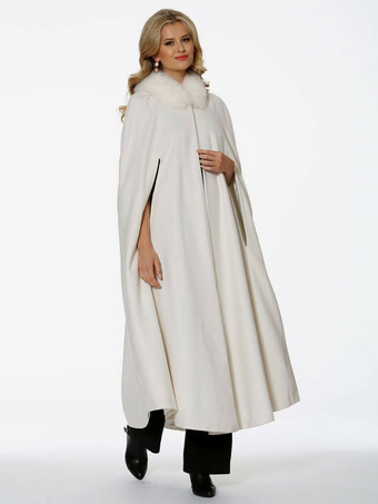 Hooded Poncho For Women Ivory Oversized Faux Fur Cape Outerwear