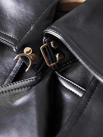 トレンチコート ノッチドラペル ダブルブレスト ベルト付き PUレザー アウターウェア