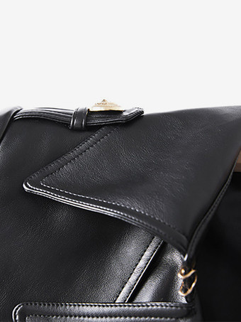 トレンチコート ノッチドラペル ダブルブレスト ベルト付き PUレザー アウターウェア