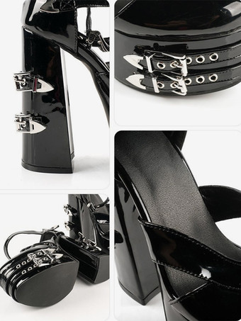 Sexy High Heels Patent PU Metail Detail Punk Pumps