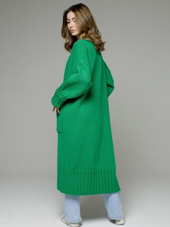 ロングラインカーディガン ドロップショルダー リブ フルレングス レディース セーター