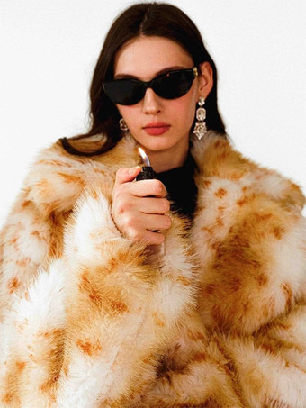 ヒョウ柄フェイクファーコート 環境に優しい冬用ロングジャケット レディース 2025