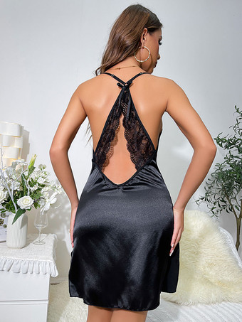 ベビードール ランジェリー ベビードール 女性用 ブラック レース バックレス シルクのようなセクシーな