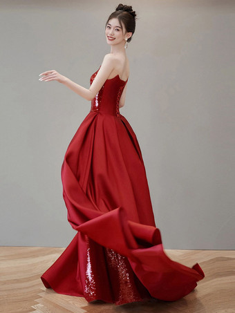 イブニングドレス Aライン ストラップレス スパンコール コート トレイン スパンコール ソーシャル ページェント ドレス