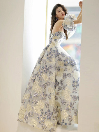 イブニングドレス Aライン ストラップレス マキシレングス 半袖 レースアップ 弾性織り サテン フォーマルパーティードレス