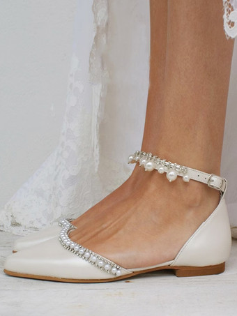 Свадебная обувь Свадебные туфли на плоской подошве из искусственной кожи с острым носком