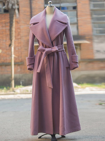 冬用コート ノッチラペル ベルト付き ロングライン レディース フルレングスコート 冬用