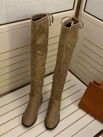 アプリコットレディース サイハイ ブーツ ブラック スエード フラット オーバー ザ ニー ブーツ