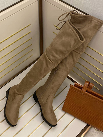 レディース サイハイ ブーツ ブラック スエード フラット オーバー ザ ニー ブーツ